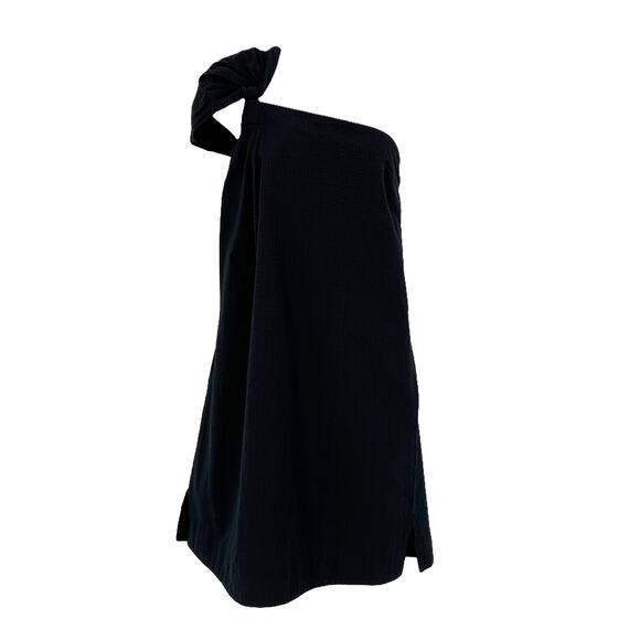 Cuyana Seersucker Twisted Shoulder Mini Dress in Black XS - Picture 1 of 7